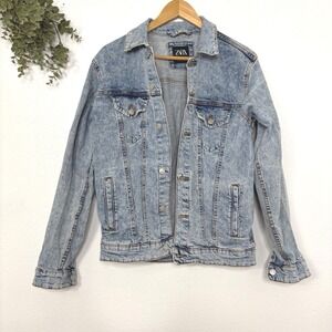 ZARA Women's Blue Acid Wash Denim Jacket Size S